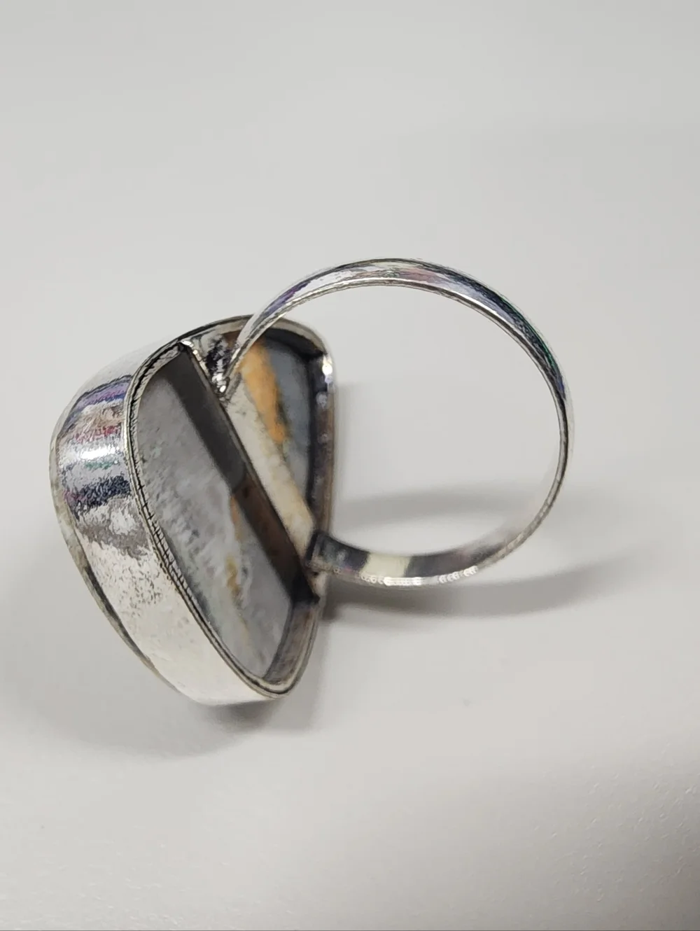 Sz 9 Yellow and Gray Statement Resin Bumble Bee Jasper-look Ring Teardrop Boho